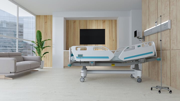 Hospital bed in an empty room